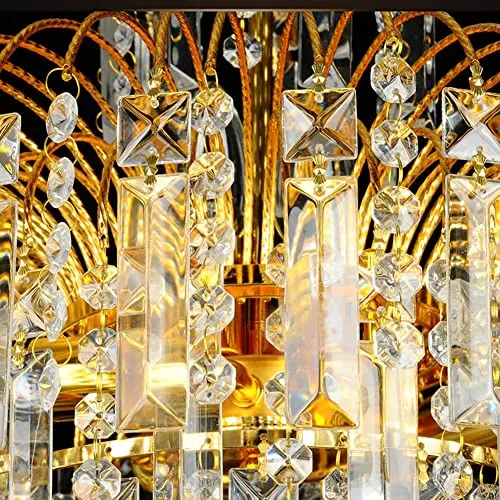 Ridgeyard Lustre en Cristal 3 Lumineux Chaîne Réglable Moderne Style Goutte de Cristal K5 Eclairage LED de Plafonnier Plaf...
