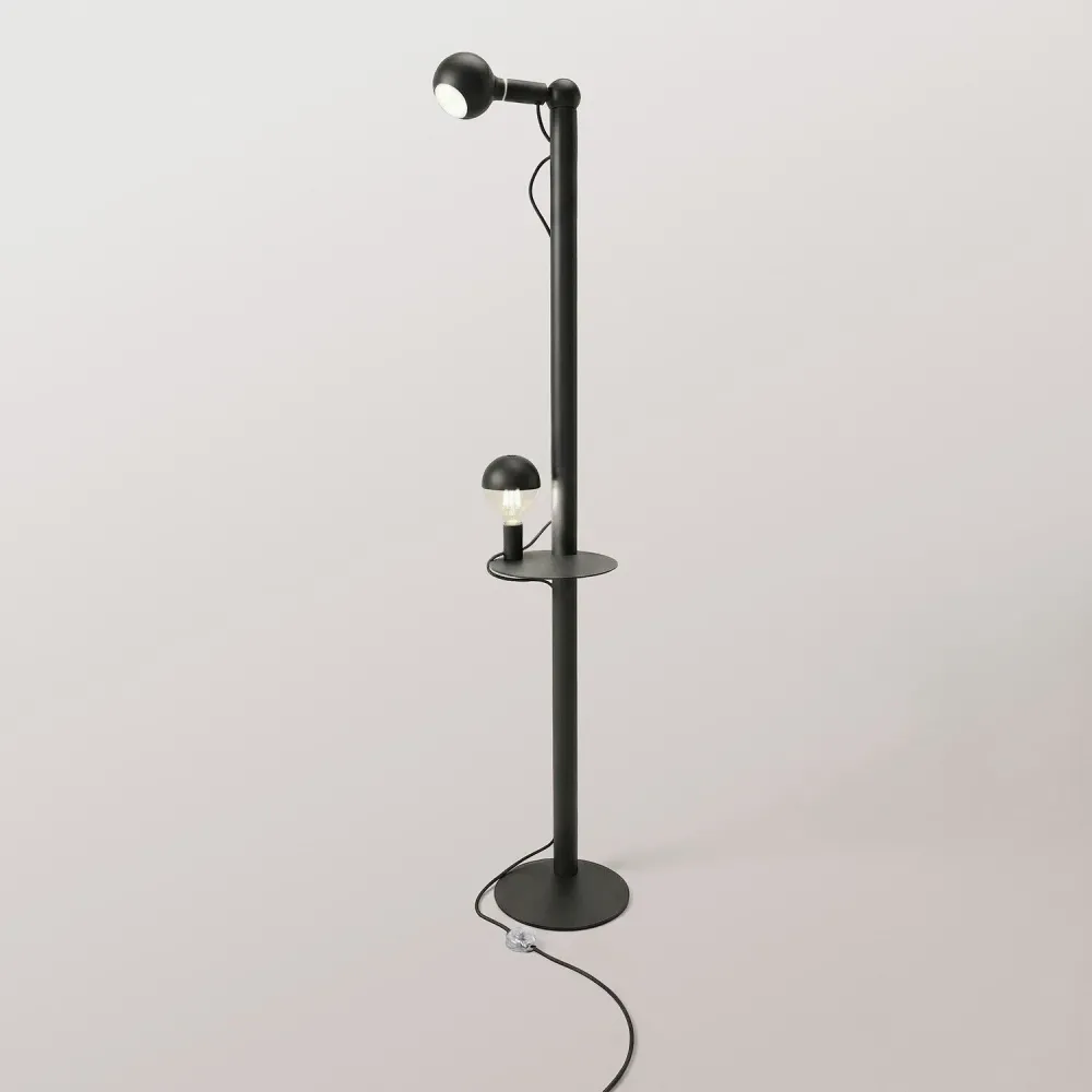 Rocco XXL - Lampadaire avec Fiche UK et Ampoule Maria et Camo - Noir