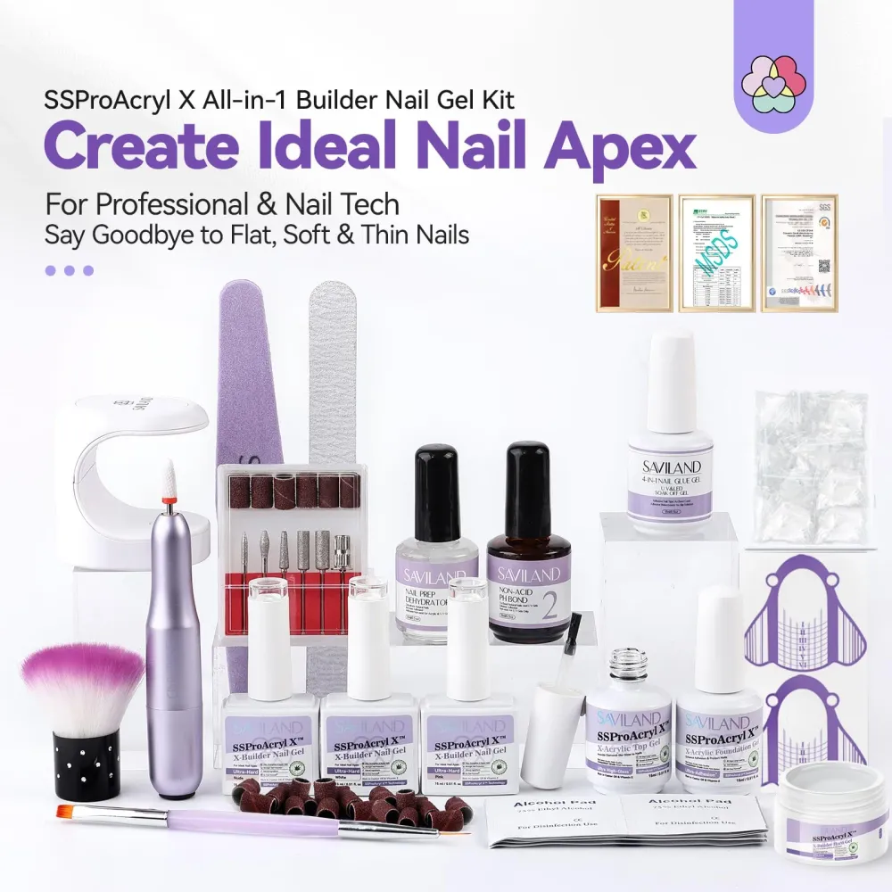 Kit Gel Construction SAVILAND pour Ongles – Lampe UV, Perceuse et Gel Base/Top