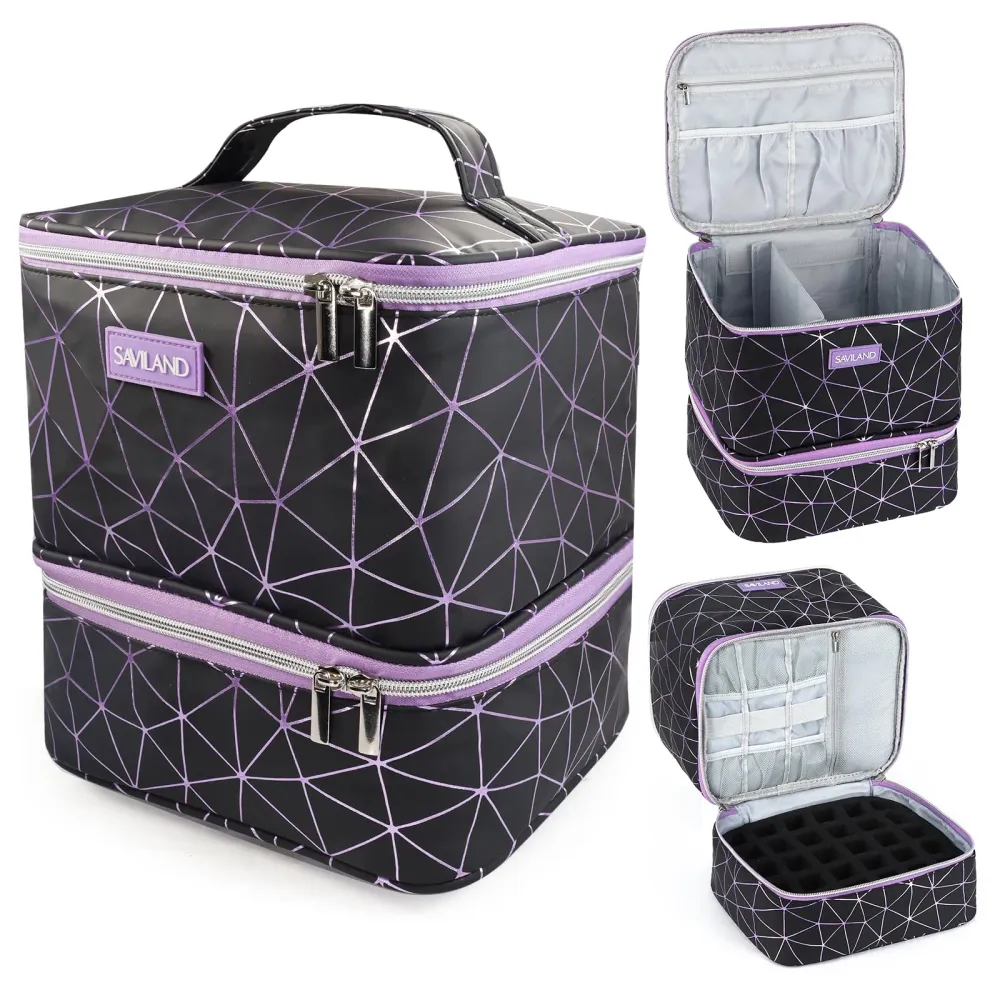 SAVILAND Organiseur Vernis et Outils – Sac PU Cuir Noir, 30 Bouteilles + Lampe Gel