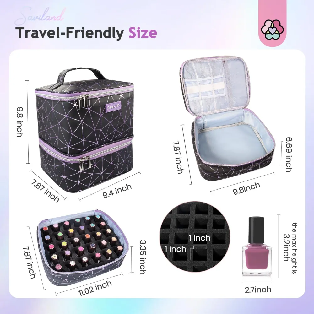 SAVILAND Organiseur Vernis et Outils – Sac PU Cuir Noir, 30 Bouteilles + Lampe Gel