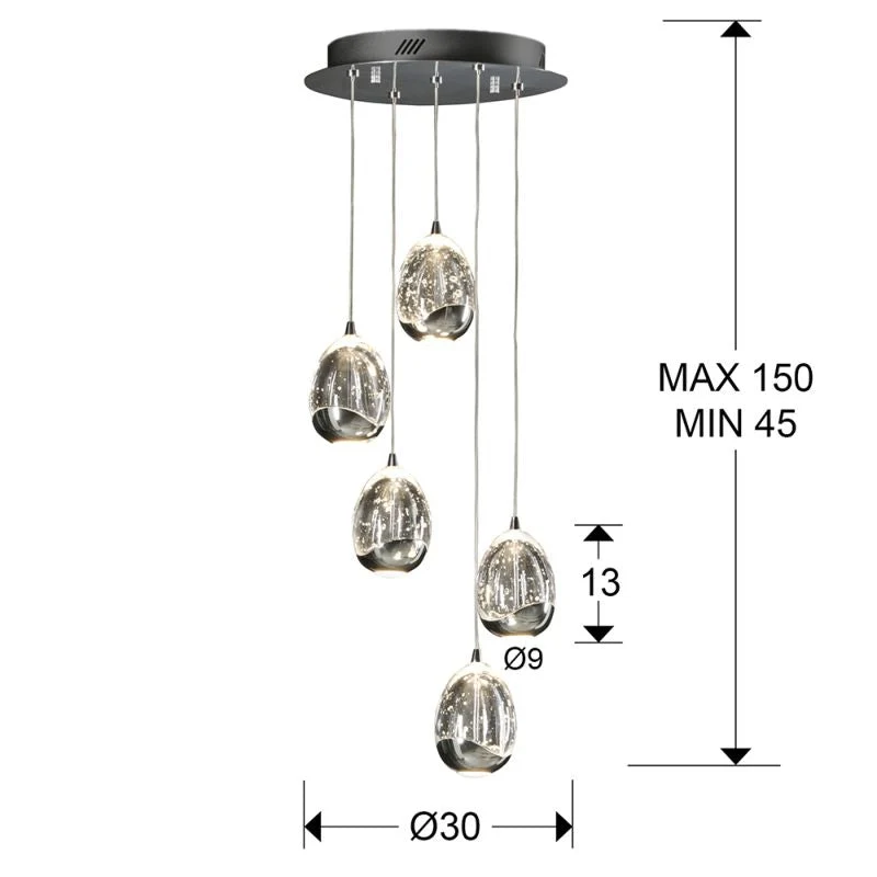 Suspension Schuller ROCIO 5L D 30cm, LED chromée