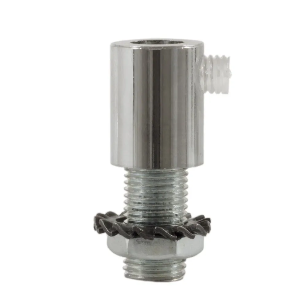Serre-câble cylindrique en métal complet avec tige, écrou et rondelle - Chrome
