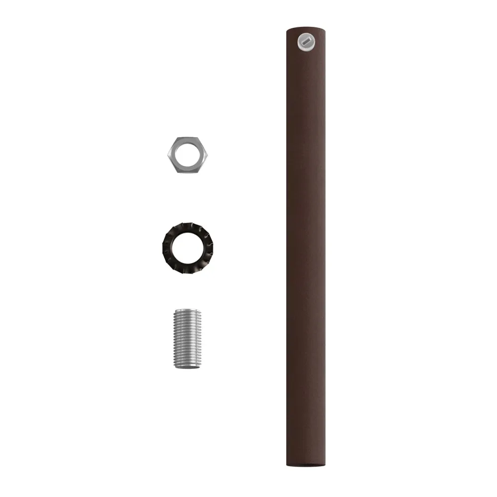 Serre-câble cylindrique en métal longueur 15 cm complet avec tige, écrou et rondelle - Rouille foncée laquée