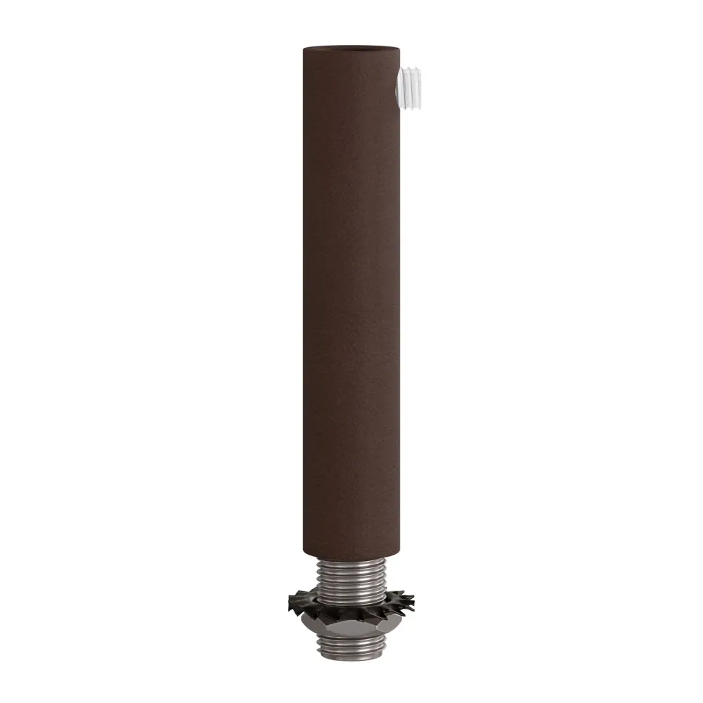 Serre-câble cylindrique en métal longueur 7 cm complet avec tige, écrou et rondelle - Rouille foncée laquée
