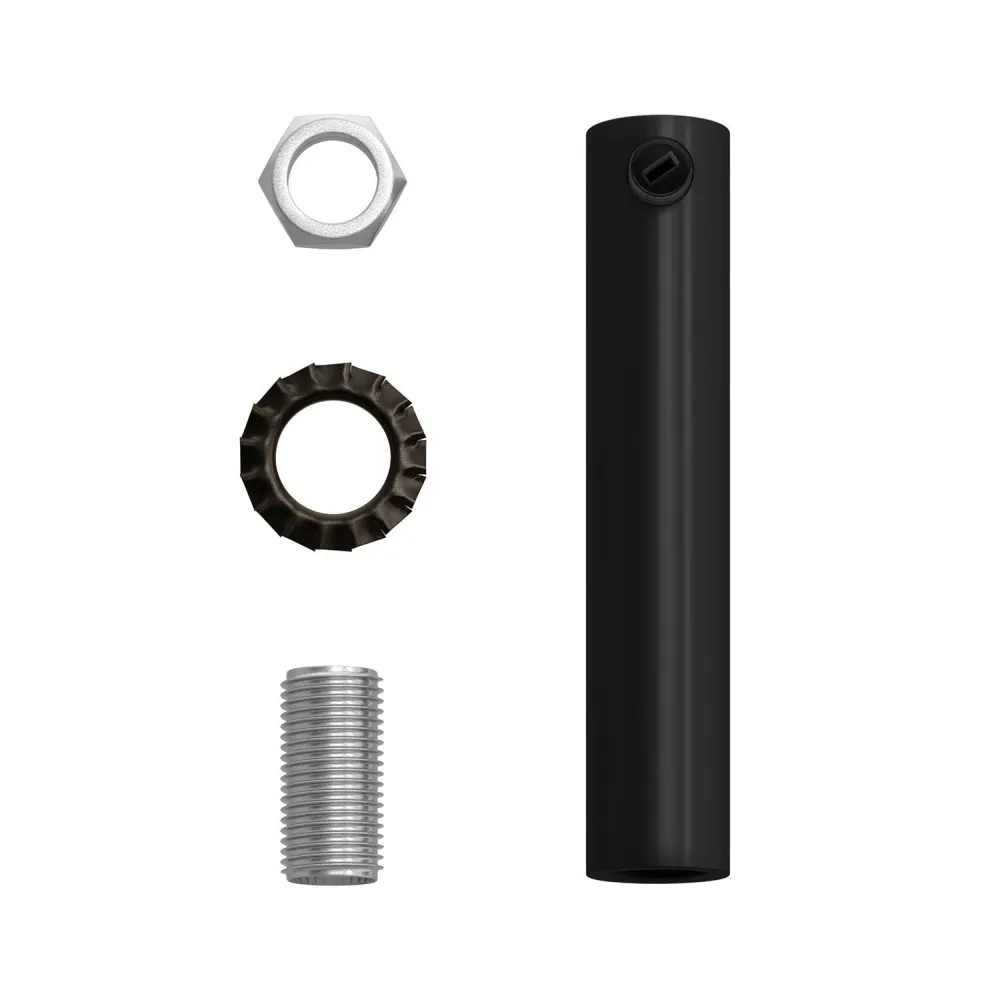 Serre-câble cylindrique en métal longueur 7 cm complet avec tige, écrou et rondelle - Noir