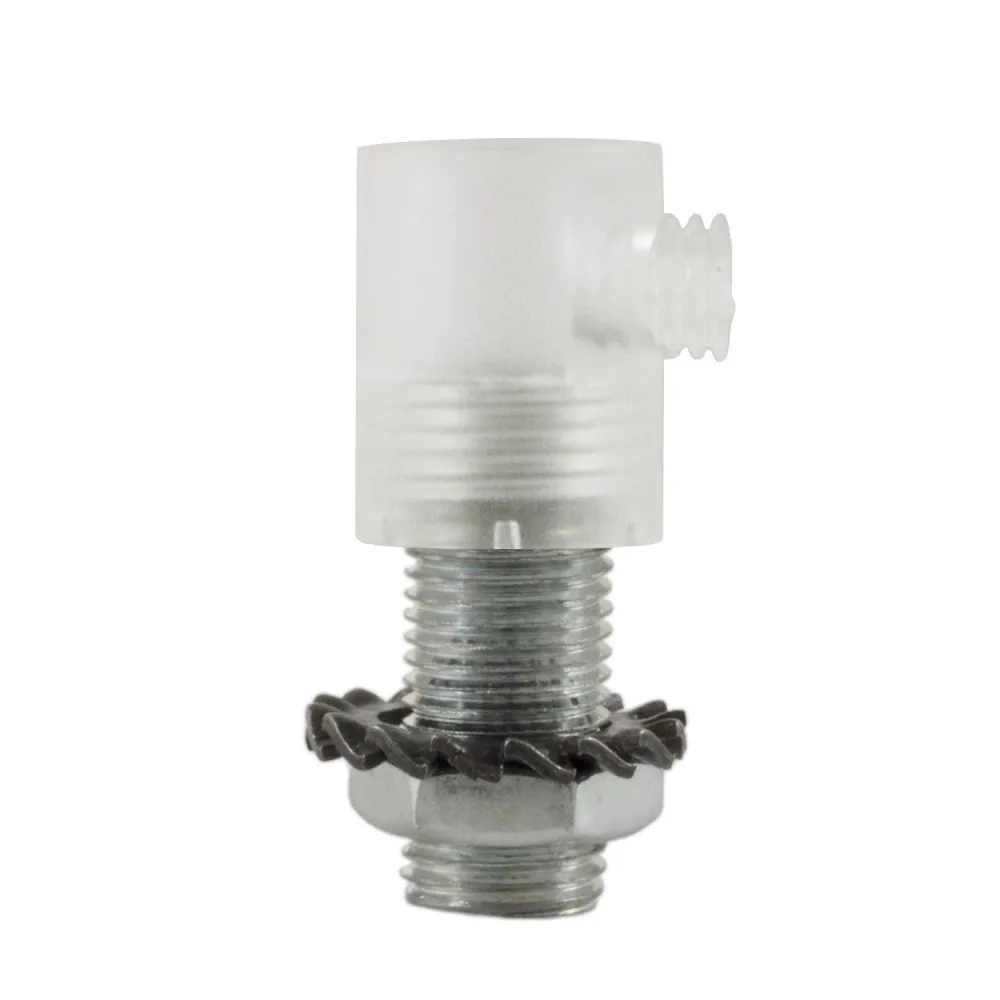 Serre-câble cylindrique en plastique complet de tige, écrou et rondelle - Transparent