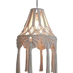 Plafond Pendentif Gland Abat-Jour Style Pastorale Fille Chambre Luminaire Cordon en Coton Tissu en Macramé Décoration Susp...