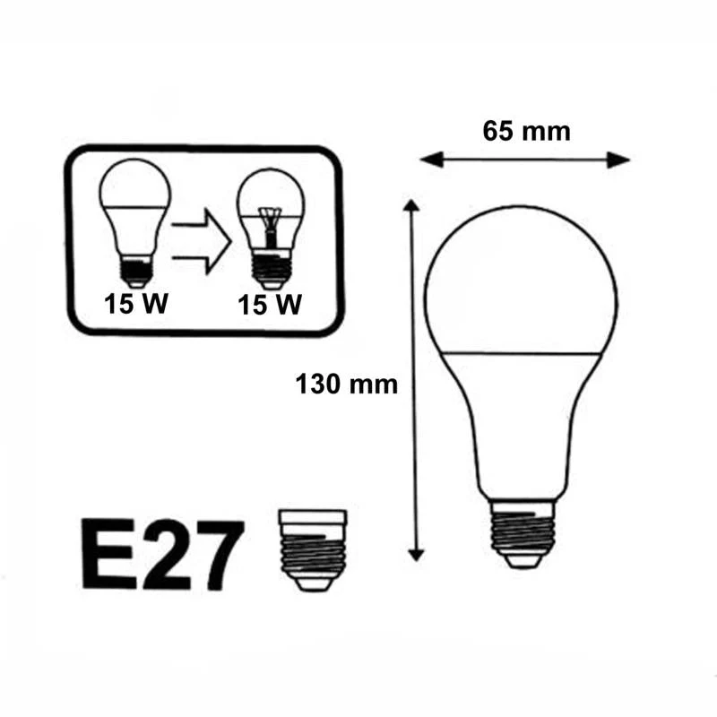 Ampoule LED E27 15W 220V A65 (Pack de 100) Silamp