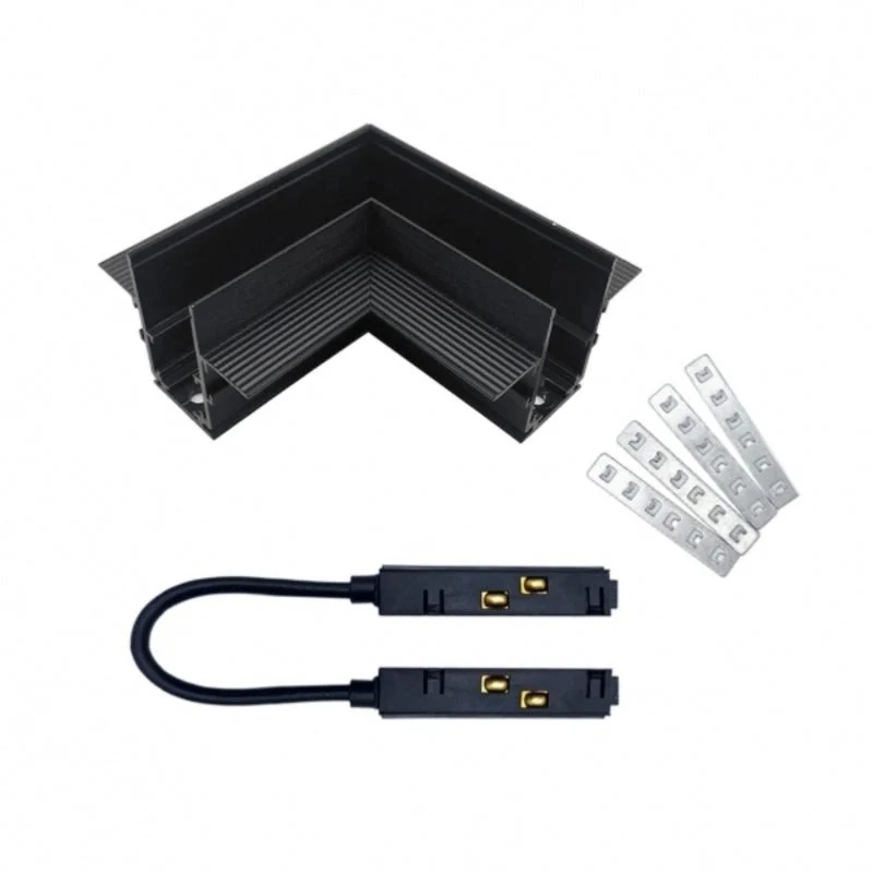 Connecteur Angle 90° pour Rail Magnétique Encastré Noir + Connecteur Souple Silamp