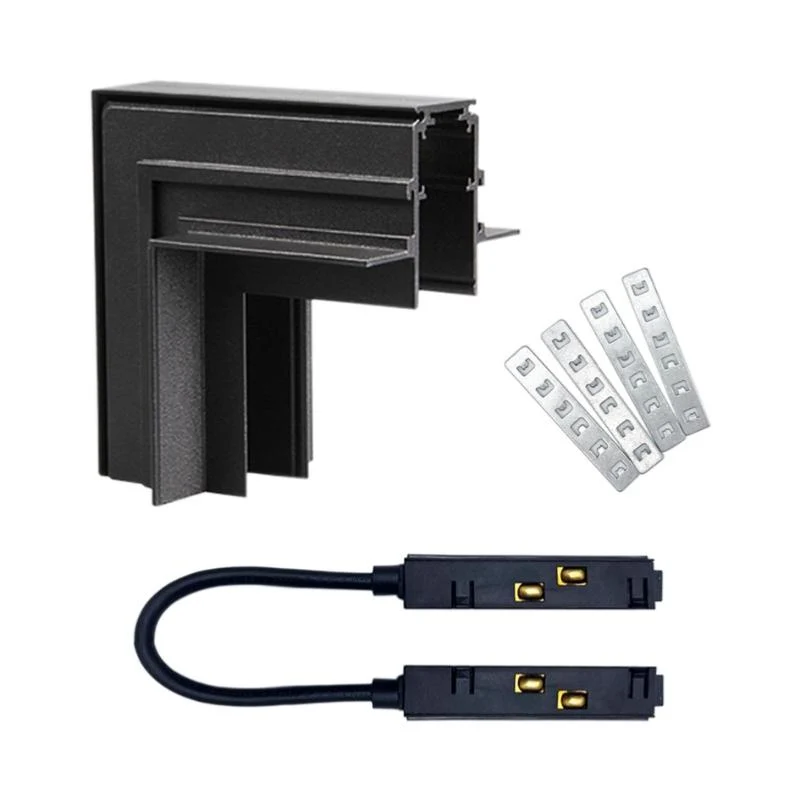 Connecteur Angle Rentrant Pour Rail Magnétique Encastré Noir + Connecteur Souple Silamp