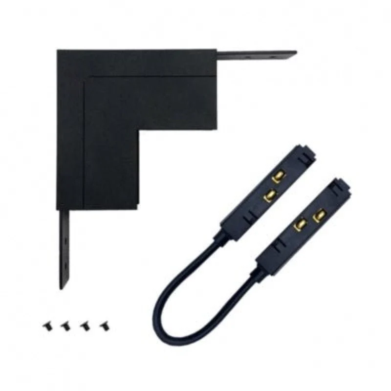 Connecteur Angle Rentrant pour Rail Magnétique en Saillie Noir + Connecteur Souple Silamp