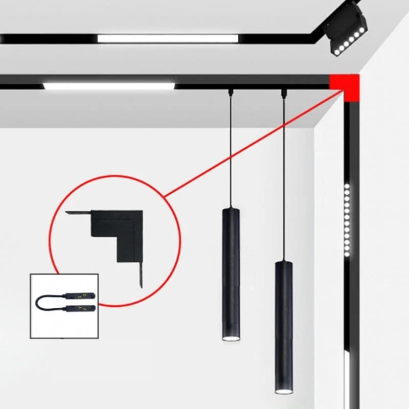 Connecteur Angle Rentrant pour Rail Magnétique en Saillie Noir + Connecteur Souple Silamp