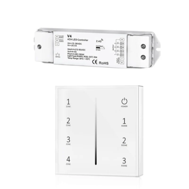 Kit Variateur Tactile Monochrome Sans Fil 4 Zones et Dimmer RF Silamp