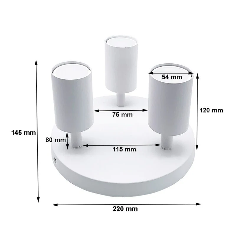 Plafonnier Rond 3 Spots Orientables Alu Blanc pour Ampoule GU10 Silamp
