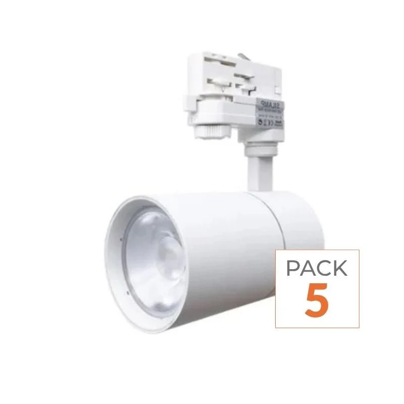Spot LED sur Rail 30W 80° Triphasé Blanc (Pack de 5) Silamp