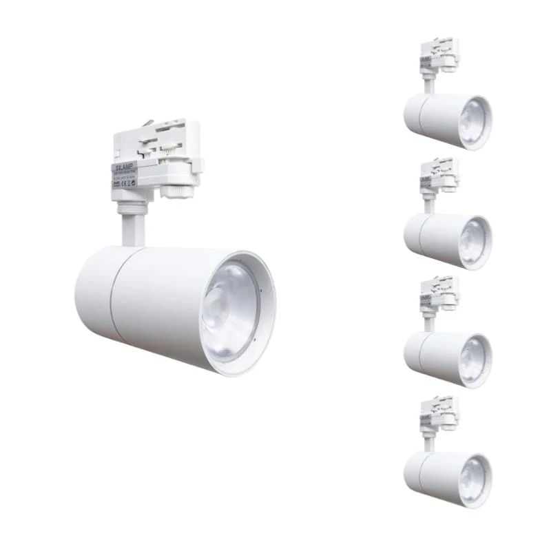 Spot LED sur Rail 30W 80° Triphasé Blanc (Pack de 5) Silamp