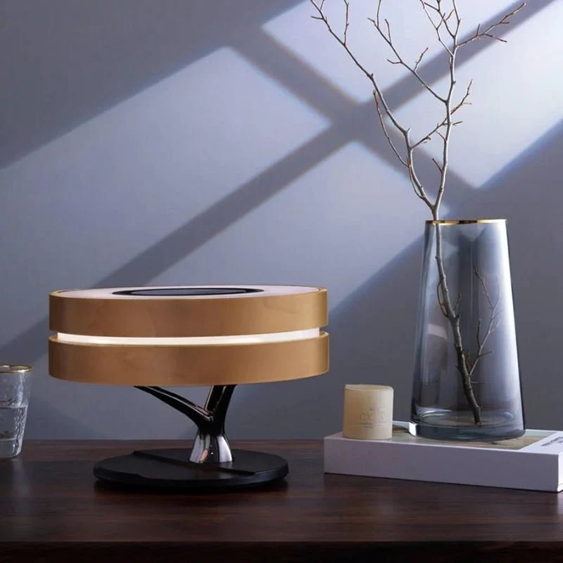 Lampe de Chevet Ronde "Horizon" avec Enceinte & Chargeur Sans fil - Dimmable Tactile - 3000K/4000K/6500K Silumen