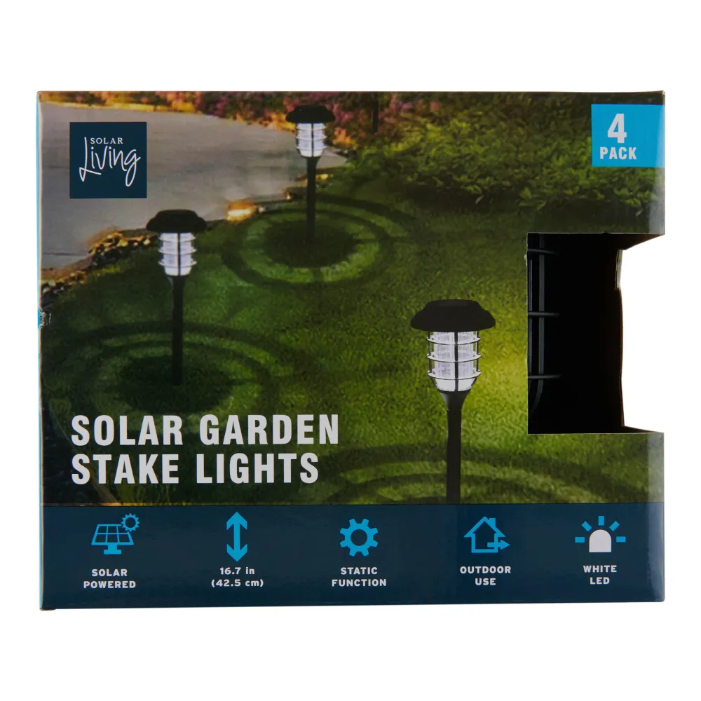 Piquets lumineux de style industriel à l'énergie solaire Solar Living, 4,5 po x 16,5 po, emb. de 4