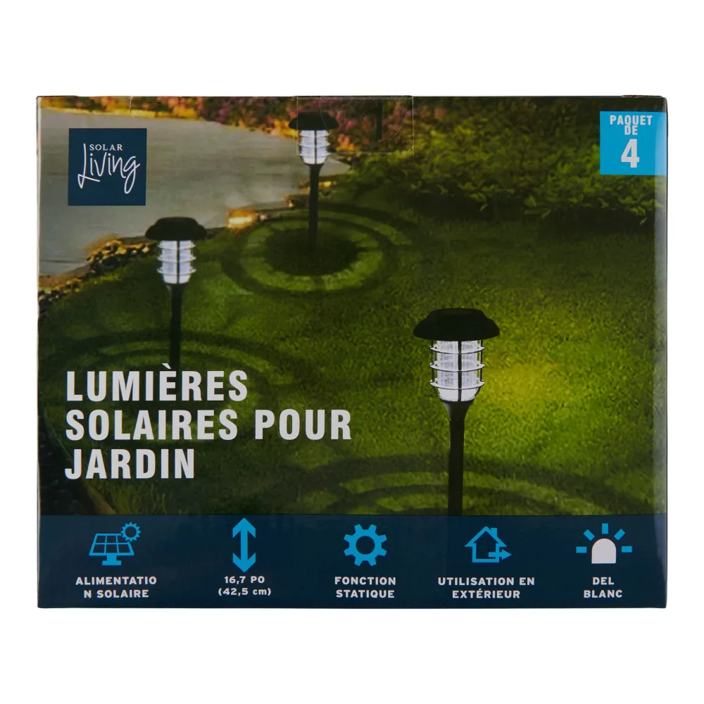 Piquets lumineux de style industriel à l'énergie solaire Solar Living, 4,5 po x 16,5 po, emb. de 4