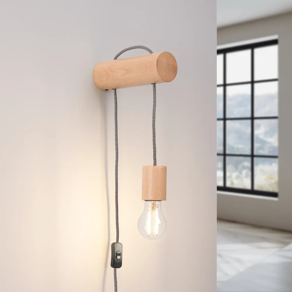 Applique murale Sollux Lighting Nimbi 1L, douille E27, bois naturel