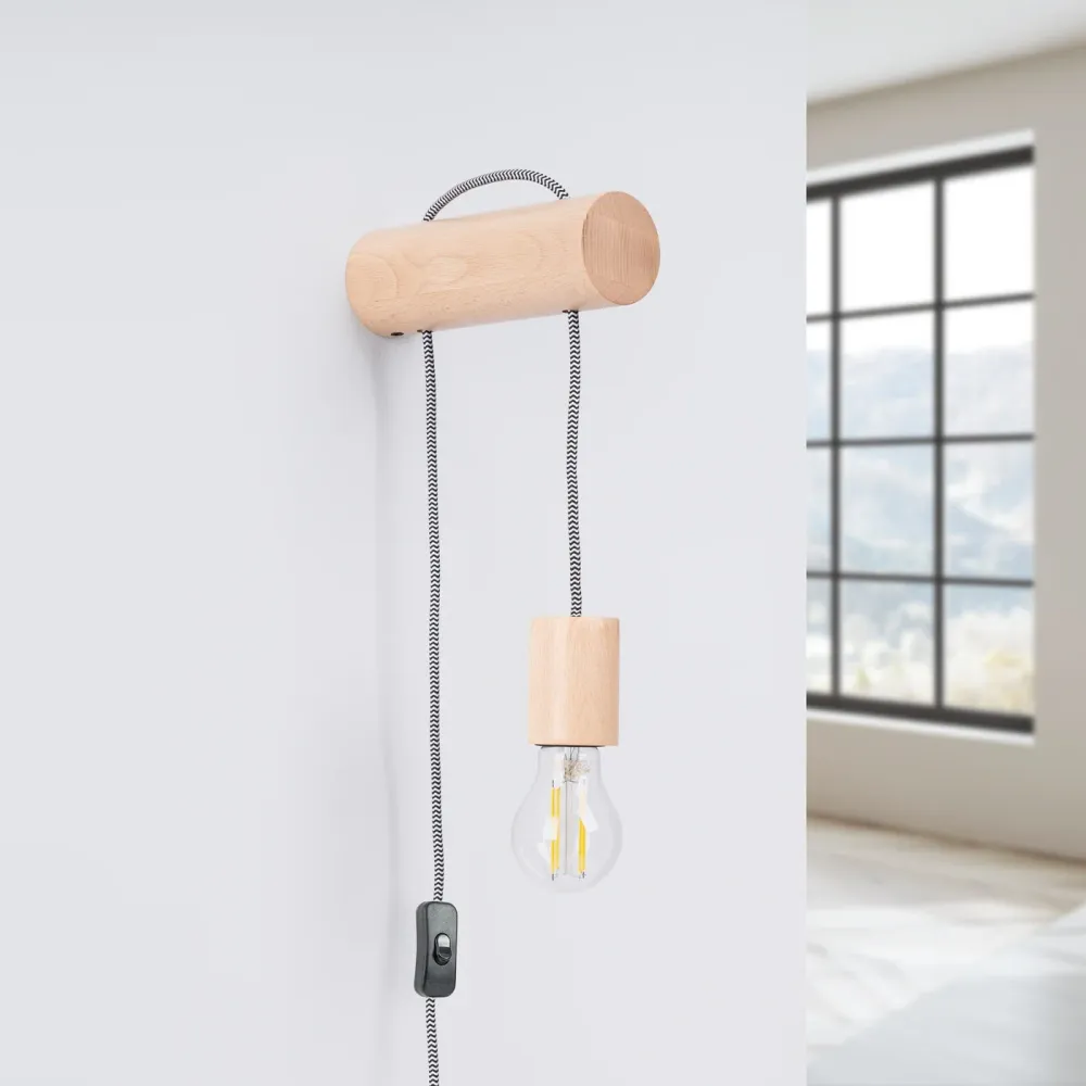 Applique murale Sollux Lighting Nimbi 1L, douille E27, bois naturel