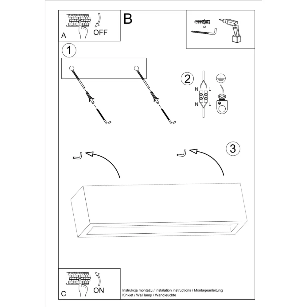 Applique murale Sollux Lighting Vega 2L pour lave-linge, culot E27, grise