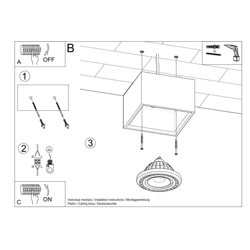 Projecteur de plafond Sollux Lighting Quatro 1L en bois GU10
