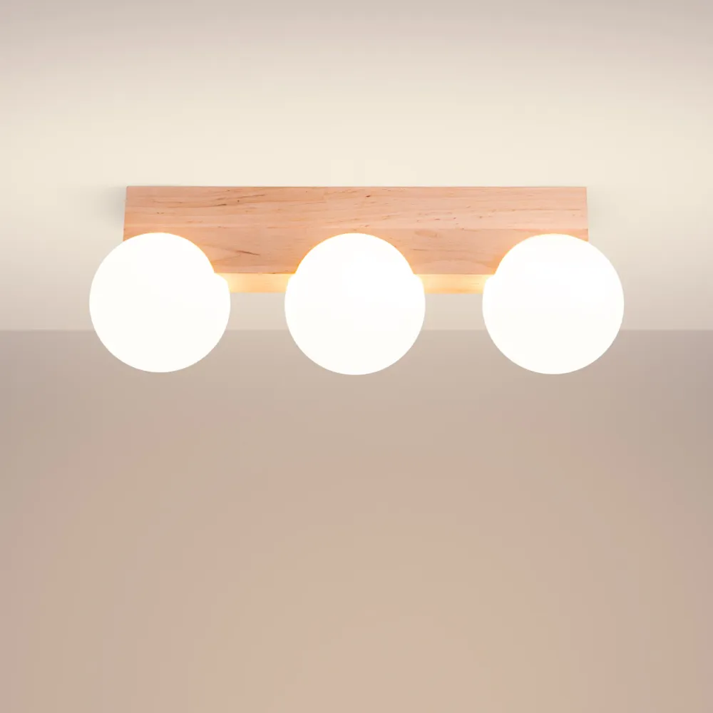 Sollux Lighting Bulbo 3L, plafonnier sur rail, douille G9, bois naturel