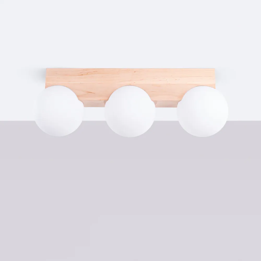 Sollux Lighting Bulbo 3L, plafonnier sur rail, douille G9, bois naturel