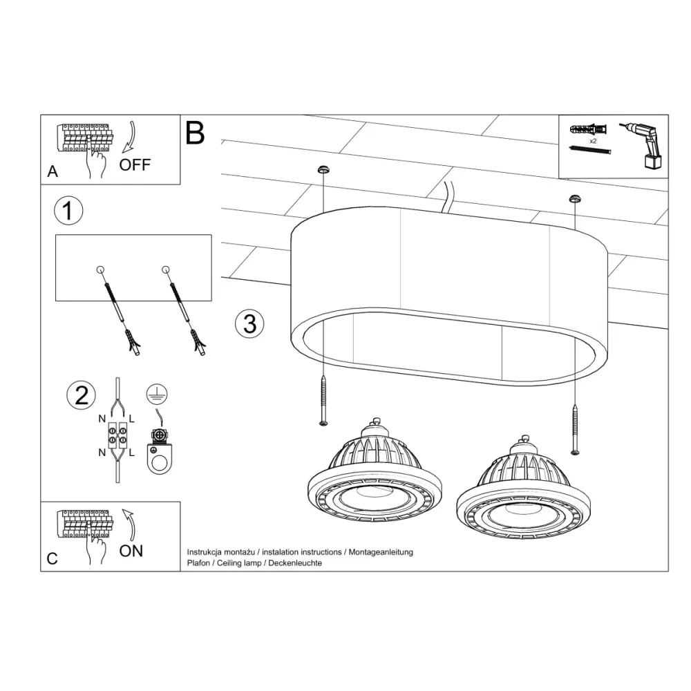 Spots de plafond Sollux Lighting Basic 2L GU10/ES111 gris