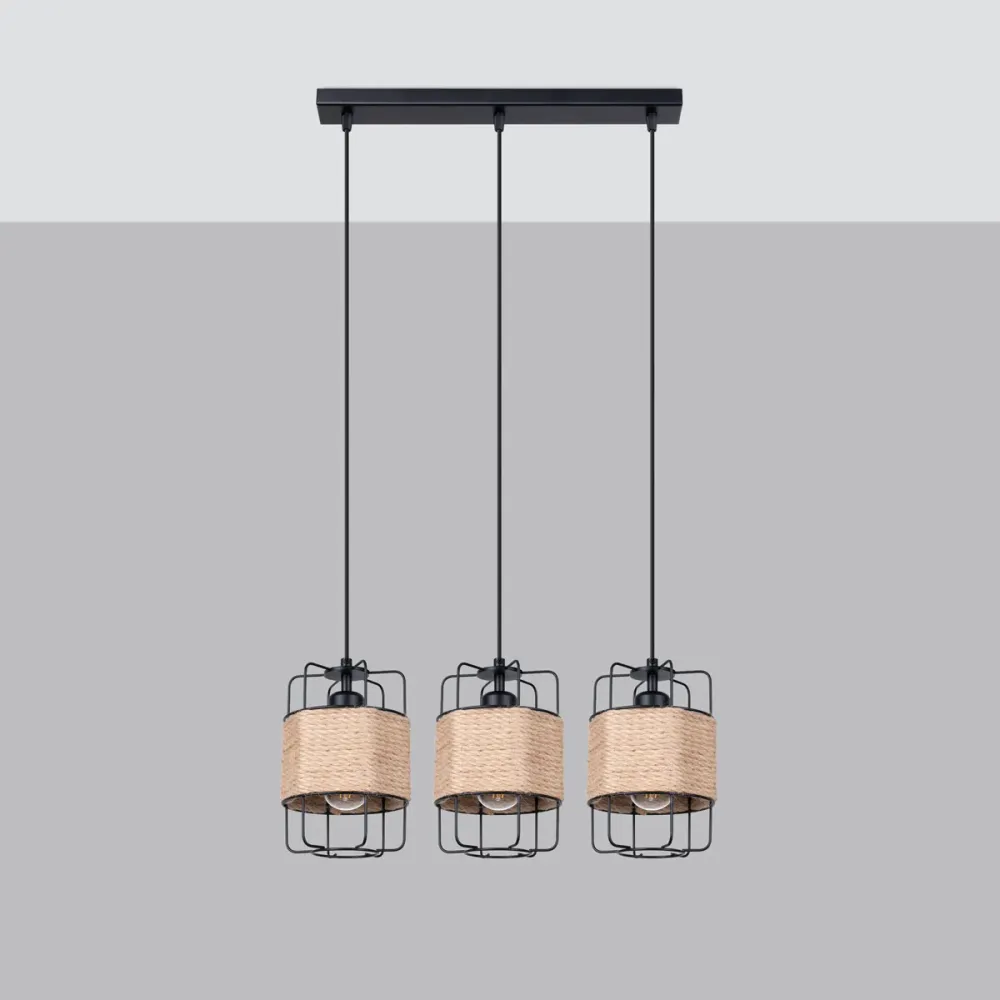 Suspension linéaire Sollux Lighting Gizur 3L E27 noire