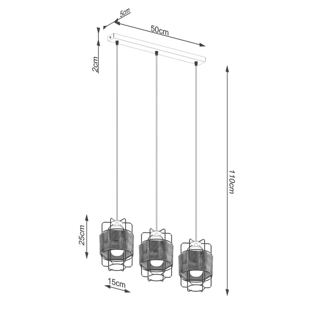 Suspension linéaire Sollux Lighting Gizur 3L E27 noire