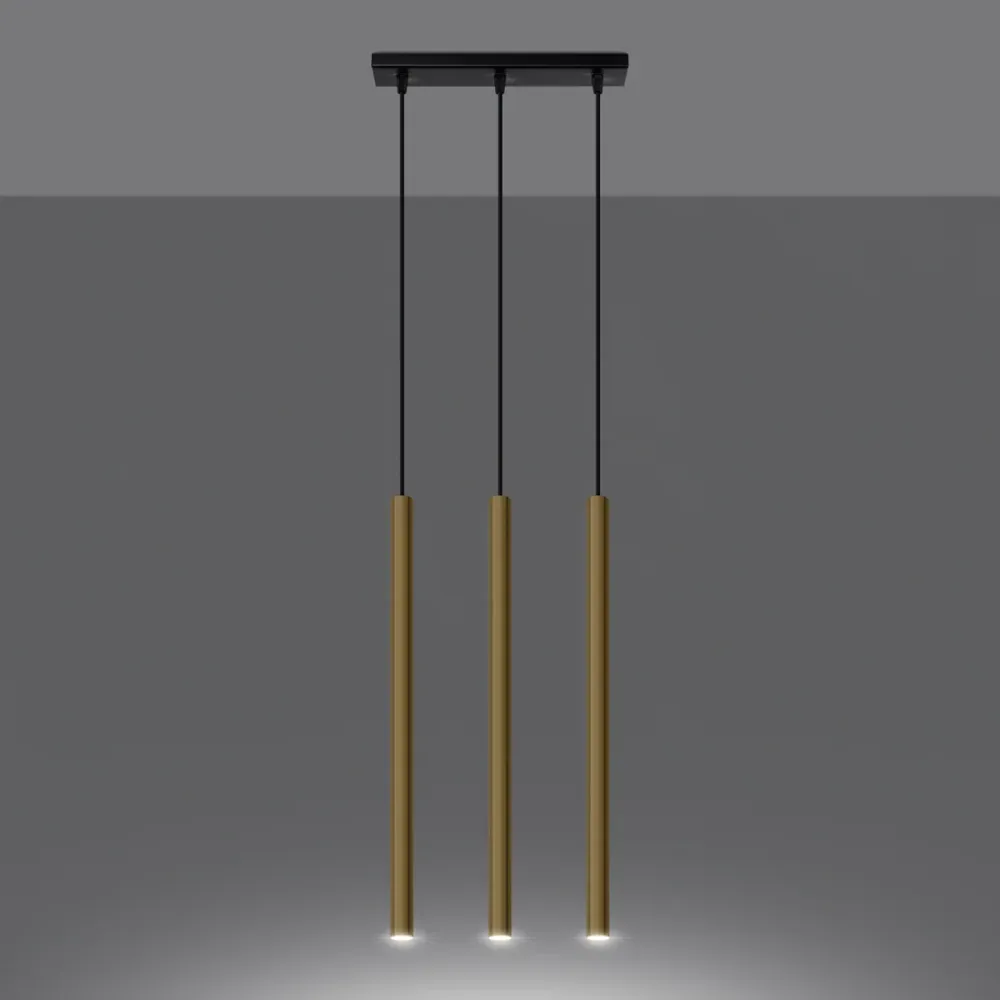 Suspension linéaire Sollux Lighting Pastelo 3L, spots G9 dorés