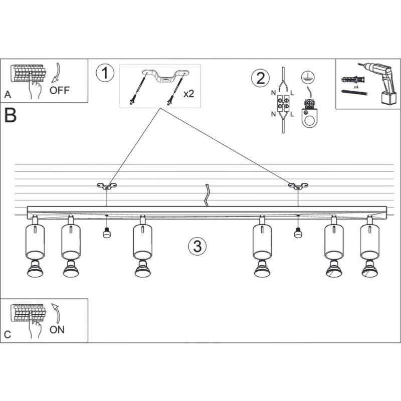 Plafonnier Spot Orientable Blanc pour 6 Ampoules GU10 Sollux