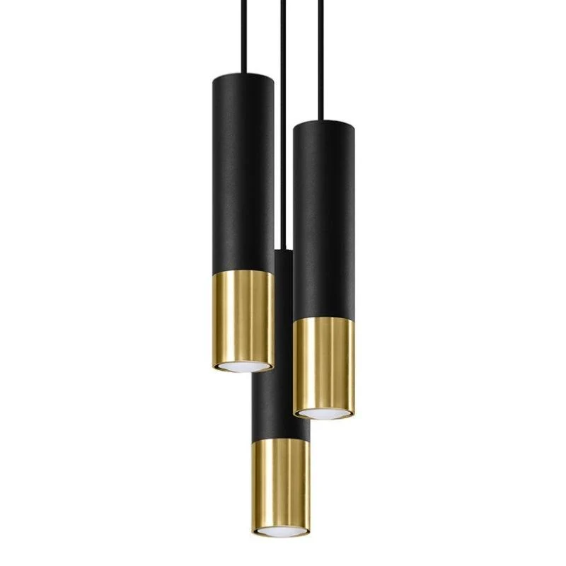 Suspension Design 3 Lampes Noir Or Élégant pour Ampoules GU10 Sollux