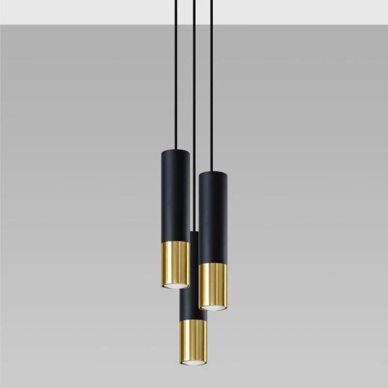 Suspension Design 3 Lampes Noir Or Élégant pour Ampoules GU10 Sollux