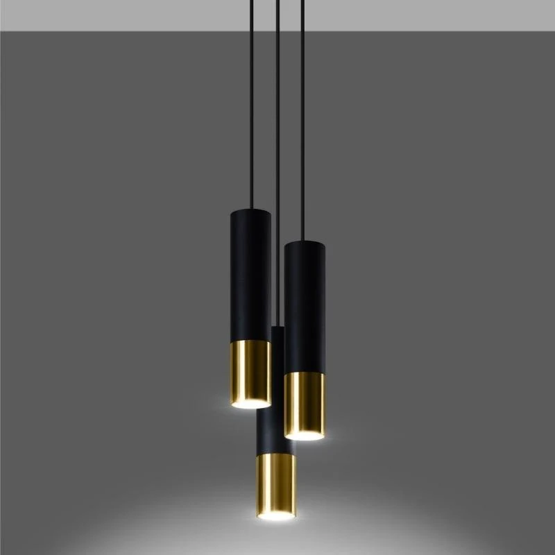Suspension Design 3 Lampes Noir Or Élégant pour Ampoules GU10 Sollux