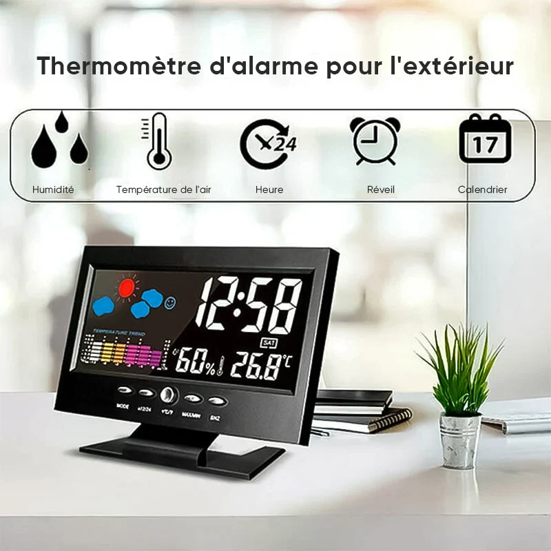 LED Contrôleur de température et d'humidité Horloge d'alarme sousoleil