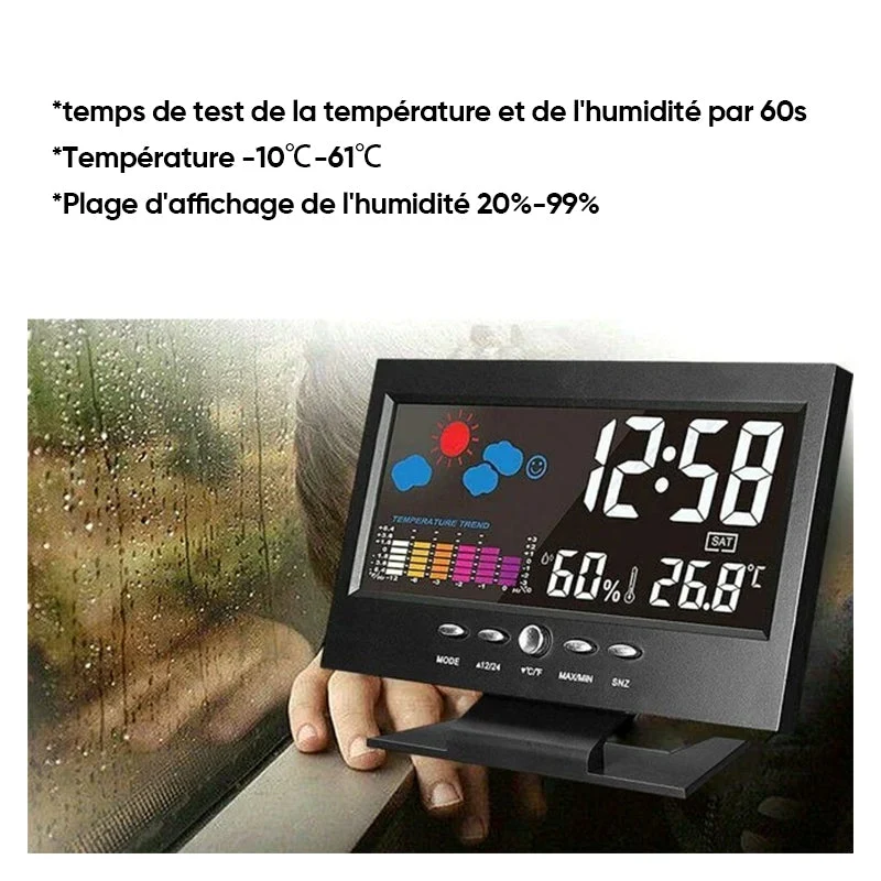 LED Contrôleur de température et d'humidité Horloge d'alarme sousoleil