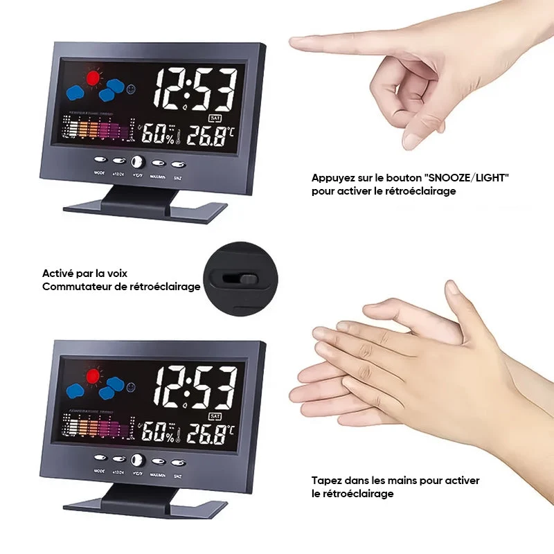 LED Contrôleur de température et d'humidité Horloge d'alarme sousoleil