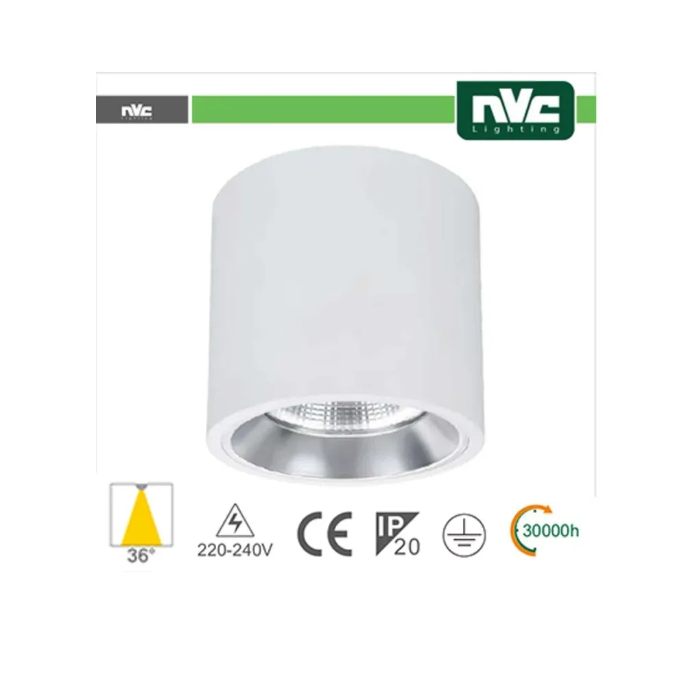 Spot LED de plafond cylindrique 15 W 36° 4000 K blanc