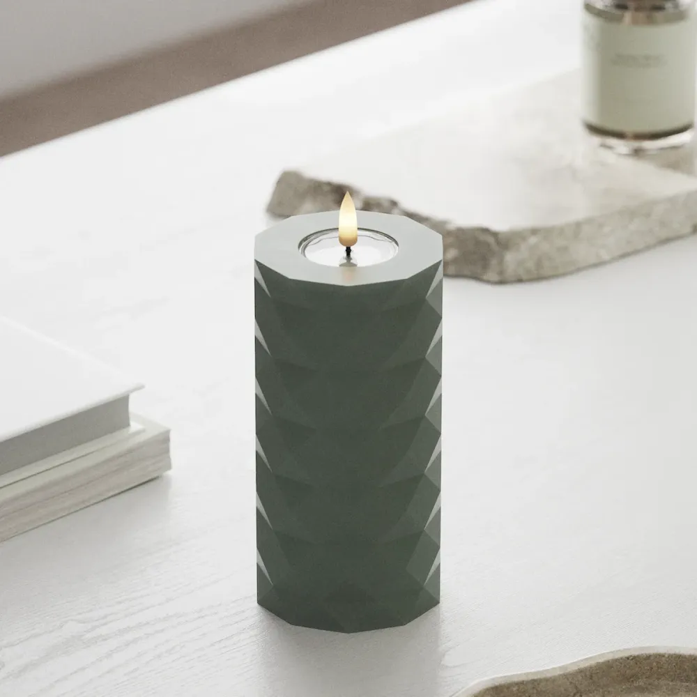 Square LED Bougie pilier Ø 7,5 x 15 cm Vert sauge