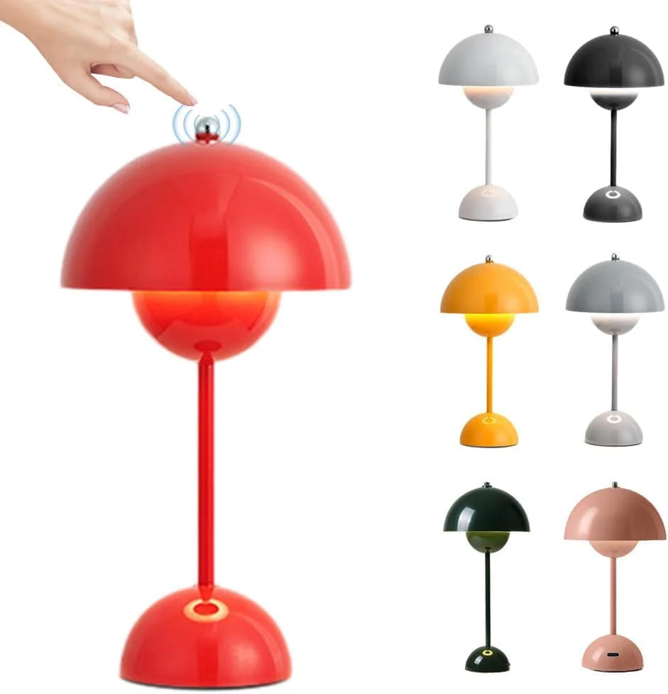 Starnearby Lampe de Table LED Pot de Fleurs, Lampe de Chevet Rechargeable Sans Fil, Lampe Champignon Tactile Dimmable avec...