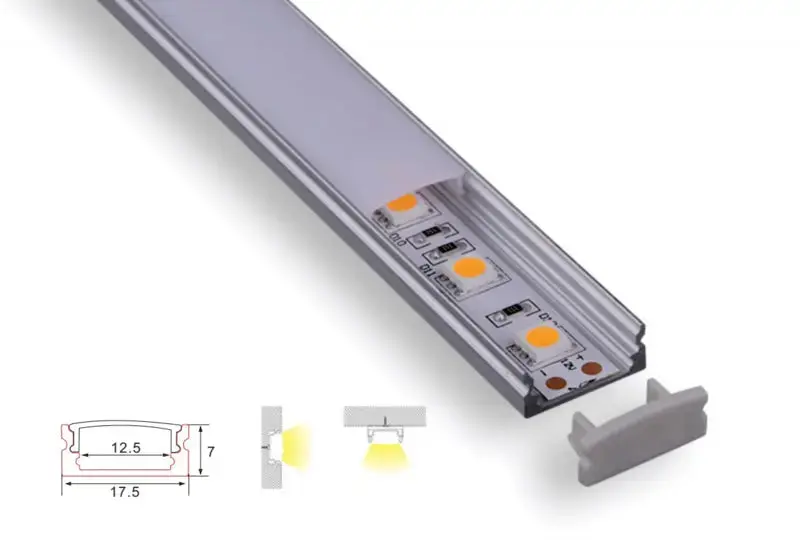 Structure de profil | 1 mètre loi | Aluminium 17,5 x 7 | Bande LED de COB
