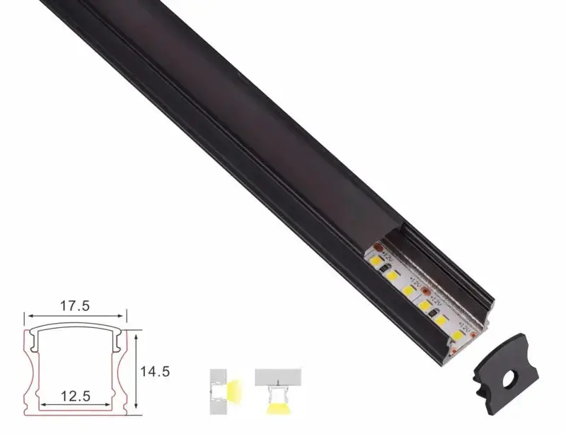 Structure de profil | 3 mètres | Loi | Noir | 17,5 x 14,5 | Bande LED de COB
