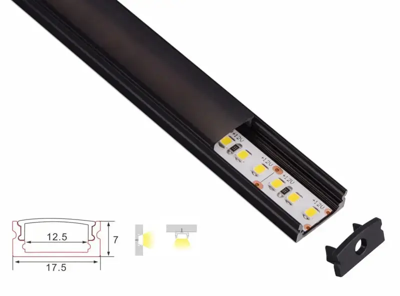 Structure de profil | 3 mètres | Loi | Noir | 17,5 x 7 | Bande LED de COB