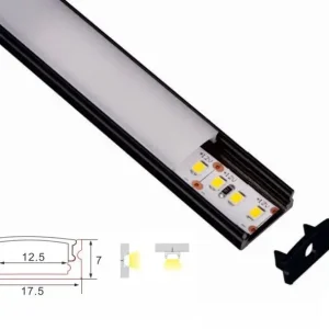 Structure de profil | 4 mètres | Loi | Noir - Mat d'opale | 17,5 x 7 | Bande LED de COB