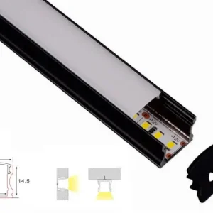 Structure de profil | 3 mètres | Loi | Noir - Mat d'opale | 17,5 x 14,5 | Bande LED de COB