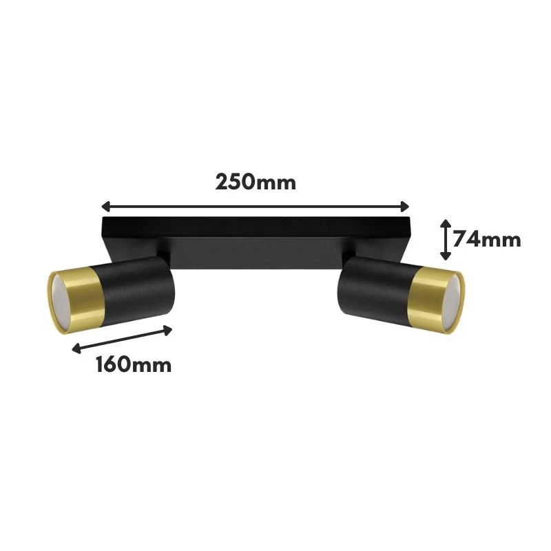Plafonnier 2 Spots Orientables NOIR et OR pour Ampoule GU10 Struhm